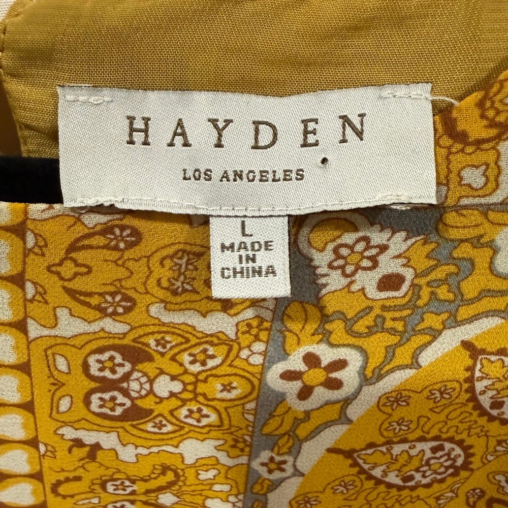 Hayden Los Angeles Yellow Paisley Print Tiered Ruffle Sleeve top Size L - Picture 3 of 5